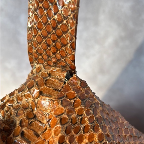 Vintage MAAN Brown Leather Snakeskin Textured Tote Bag GUC *defect* Suede Lining - Picture 9 of 15